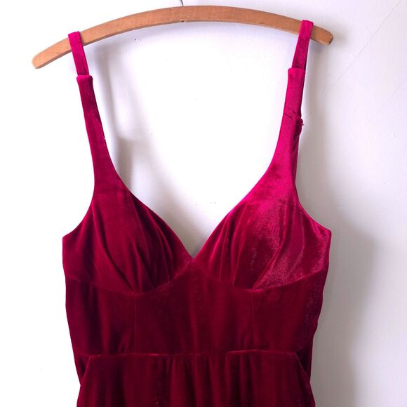 Azazie Red Velvet Corset Jumpsuit Tank Wide Leg Date Romance Wedding Bridesmaid - Picture 5 of 13